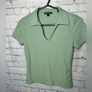 Wearever mint green ribbed crop top with collar